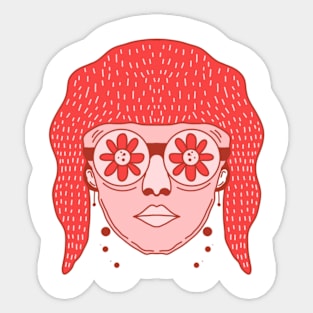 Red Woman with Flowers Sticker